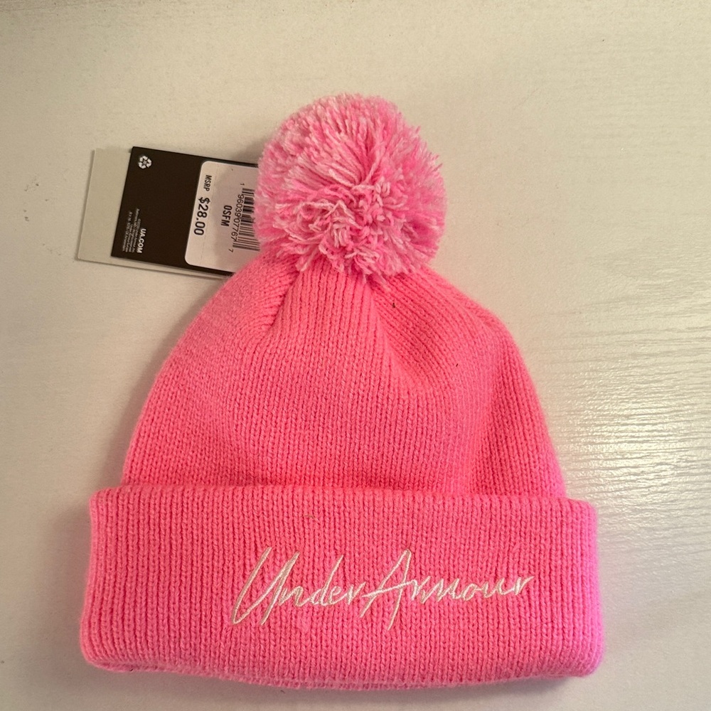 Under Armour Pink Kids Pom-Pom Beanie